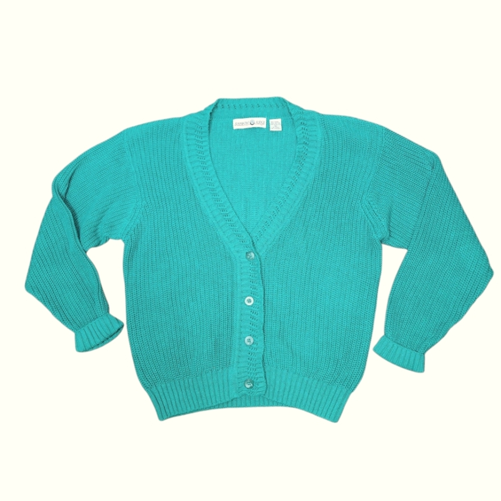 Vintage 90s Green Knit Sweater Cardigan Twee Slouchy Oversized Granny Cottage L